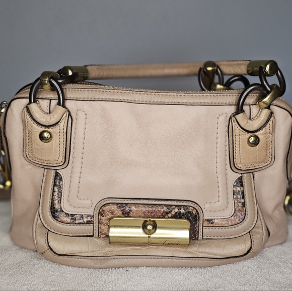 Coach Kristen Snakeskin Beige Leather Shoulder Bag